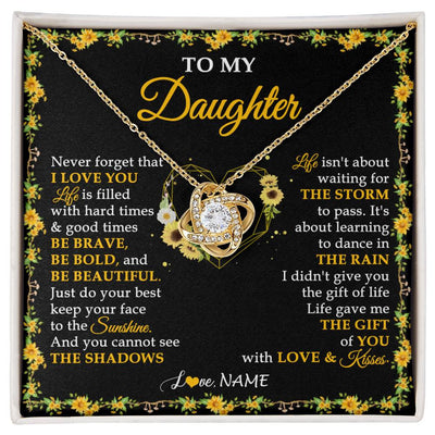 Love Knot Necklace 18K Yellow Gold Finish | 1 | Personalized To My Daughter Necklace From Mom Dad Mother Father I Love You Sunflower Daughter Birthday Jewelry Christmas Customized Gift Box Message Card | siriusteestore