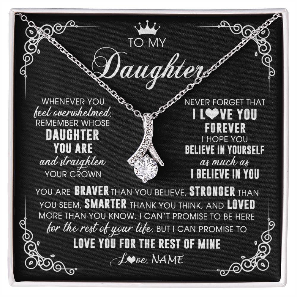 Alluring Beauty Necklace 14K White Gold Finish | 1 | Personalized To My Daughter Necklace From Mom Dad Mother Father Inspirational Strength Daughter Birthday Jewelry Christmas Customized Gift Box Message Card | siriusteestore