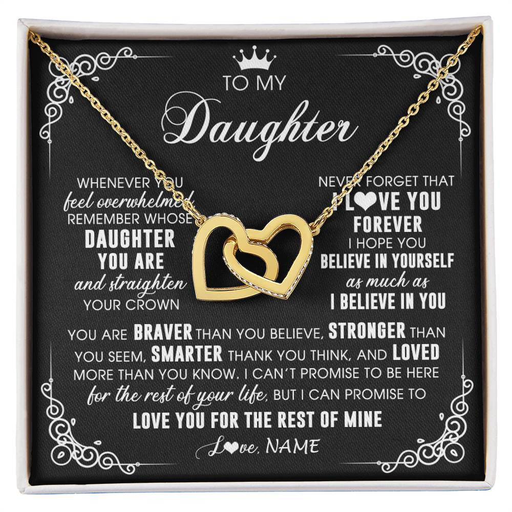 Interlocking Hearts Necklace 18K Yellow Gold Finish | 1 | Personalized To My Daughter Necklace From Mom Dad Mother Father Inspirational Strength Daughter Birthday Jewelry Christmas Customized Gift Box Message Card | siriusteestore