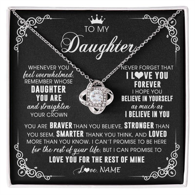 Love Knot Necklace 14K White Gold Finish | 1 | Personalized To My Daughter Necklace From Mom Dad Mother Father Inspirational Strength Daughter Birthday Jewelry Christmas Customized Gift Box Message Card | siriusteestore