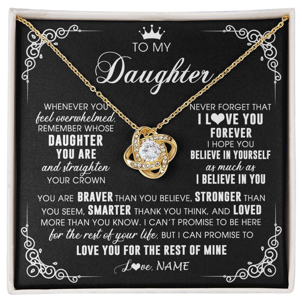 Love Knot Necklace 18K Yellow Gold Finish | 1 | Personalized To My Daughter Necklace From Mom Dad Mother Father Inspirational Strength Daughter Birthday Jewelry Christmas Customized Gift Box Message Card | siriusteestore