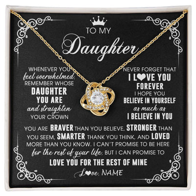 Love Knot Necklace 18K Yellow Gold Finish | 1 | Personalized To My Daughter Necklace From Mom Dad Mother Father Inspirational Strength Daughter Birthday Jewelry Christmas Customized Gift Box Message Card | siriusteestore