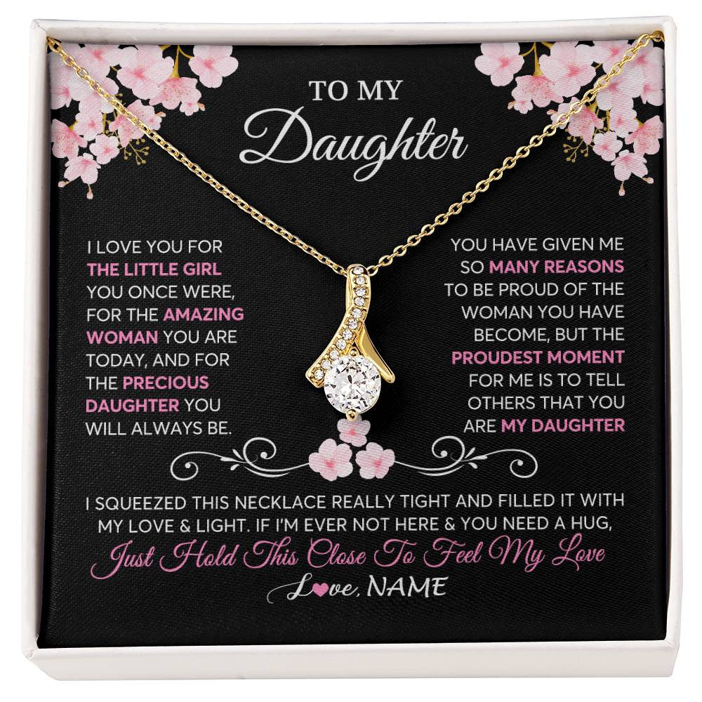 Alluring Beauty Necklace 18K Yellow Gold Finish | 1 | Personalized To My Daughter Necklace From Mom Dad Mother Father Love You Little Girl Daughter Birthday Jewelry Christmas Customized Gift Box Message Card | siriusteestore