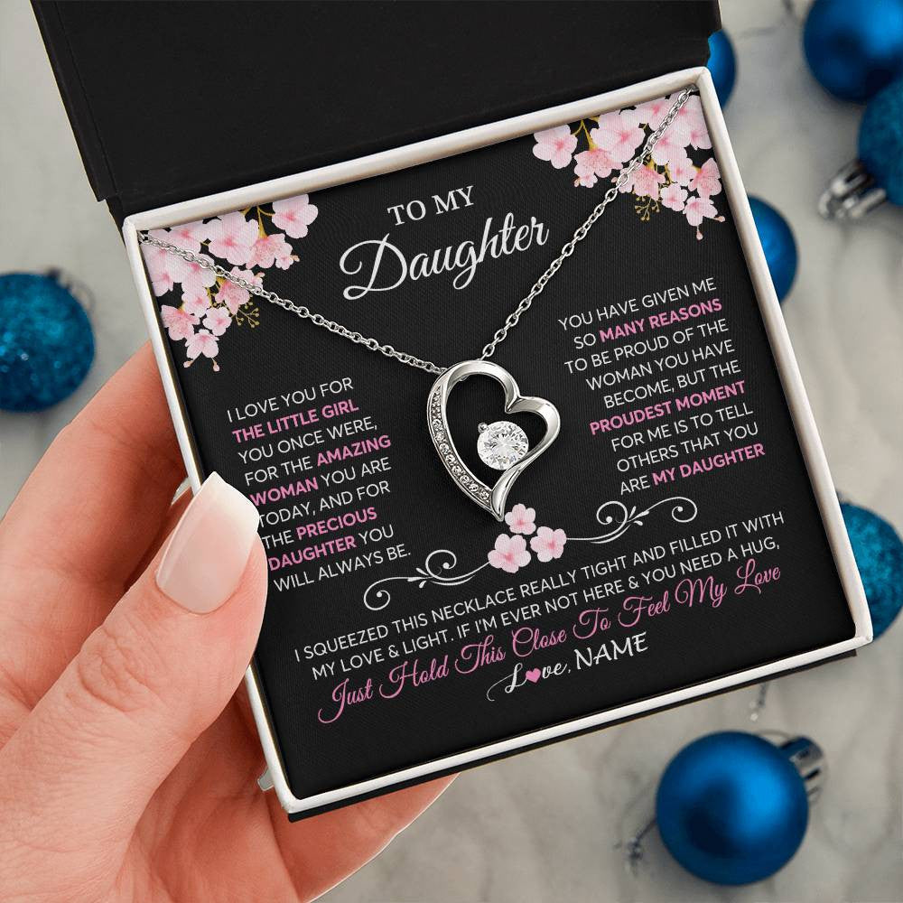 Forever Love Necklace 14K White Gold Finish | 2 | Personalized To My Daughter Necklace From Mom Dad Mother Father Love You Little Girl Daughter Birthday Jewelry Christmas Customized Gift Box Message Card | siriusteestore