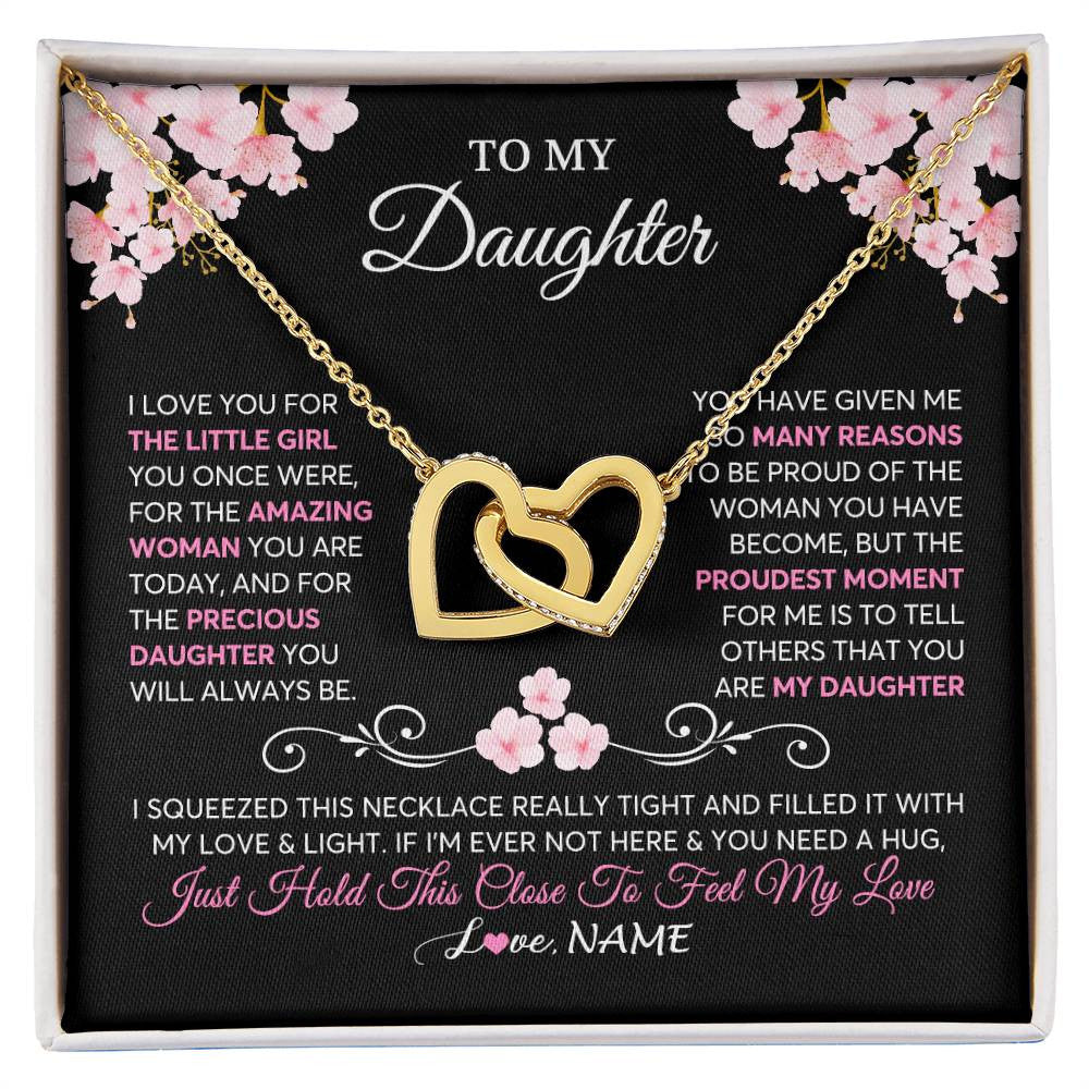 Interlocking Hearts Necklace 18K Yellow Gold Finish | 1 | Personalized To My Daughter Necklace From Mom Dad Mother Father Love You Little Girl Daughter Birthday Jewelry Christmas Customized Gift Box Message Card | siriusteestore