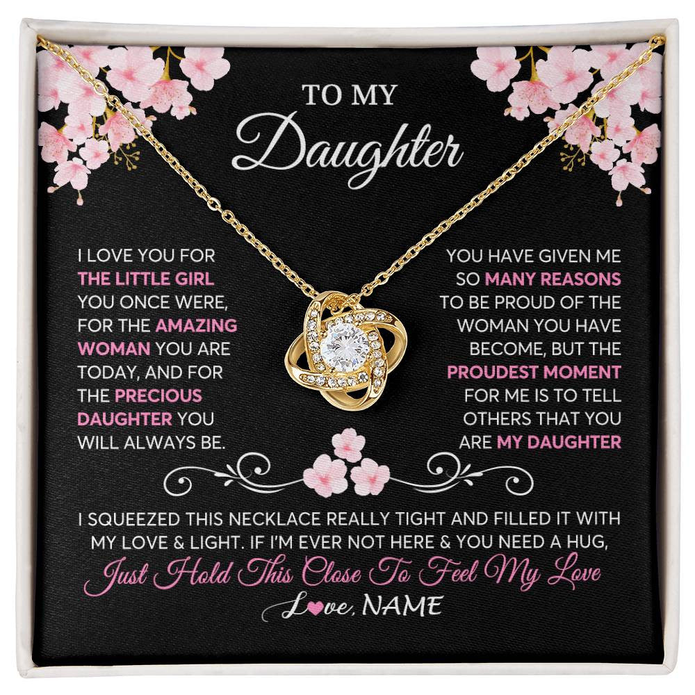 Love Knot Necklace 18K Yellow Gold Finish | 1 | Personalized To My Daughter Necklace From Mom Dad Mother Father Love You Little Girl Daughter Birthday Jewelry Christmas Customized Gift Box Message Card | siriusteestore