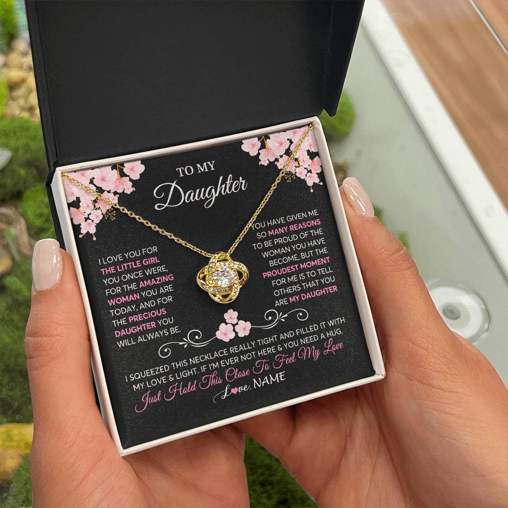 Love Knot Necklace 18K Yellow Gold Finish | 2 | Personalized To My Daughter Necklace From Mom Dad Mother Father Love You Little Girl Daughter Birthday Jewelry Christmas Customized Gift Box Message Card | siriusteestore