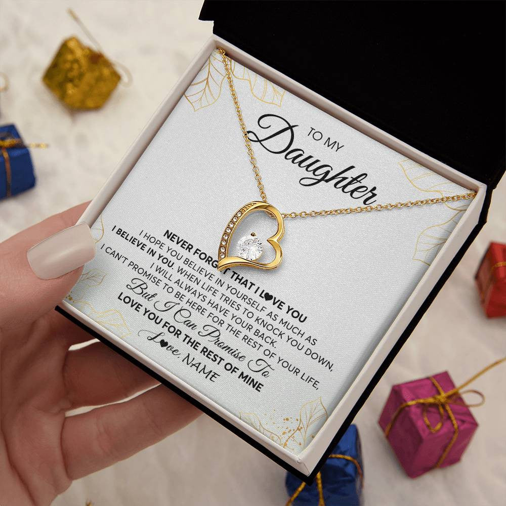 Forever Love Necklace 18K Yellow Gold Finish | 2 | Personalized To My Daughter Necklace From Mom Dad Mother Father Never Forget That I Love You Daughter Birthday Christmas Customized Gift Box Message Card | siriusteestore