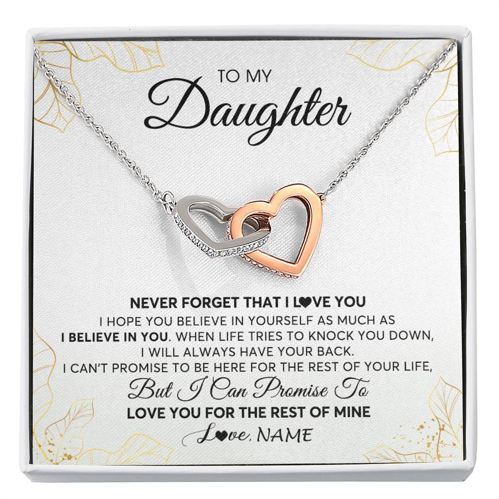 Interlocking Hearts Necklace | Personalized To My Daughter Necklace From Mom Dad Mother Father Never Forget That I Love You Daughter Birthday Christmas Customized Gift Box Message Card | siriusteestore