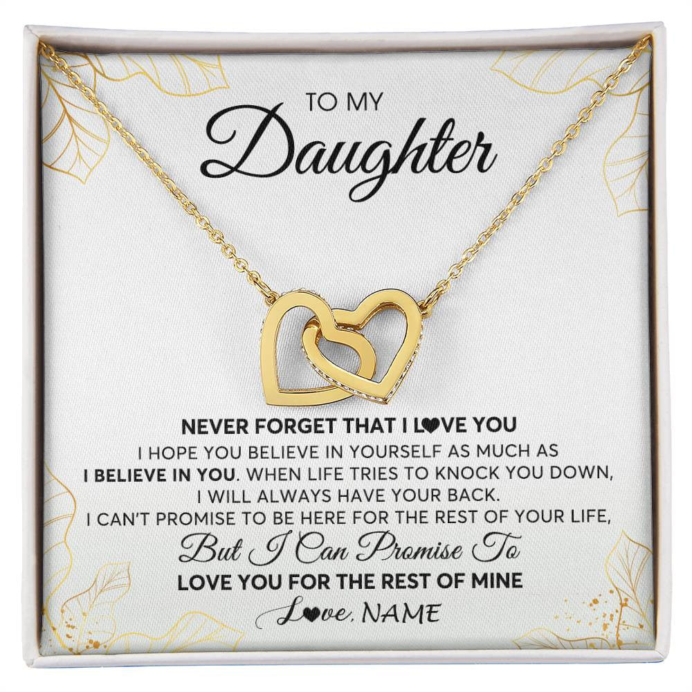 Interlocking Hearts Necklace 18K Yellow Gold Finish | 1 | Personalized To My Daughter Necklace From Mom Dad Mother Father Never Forget That I Love You Daughter Birthday Christmas Customized Gift Box Message Card | siriusteestore
