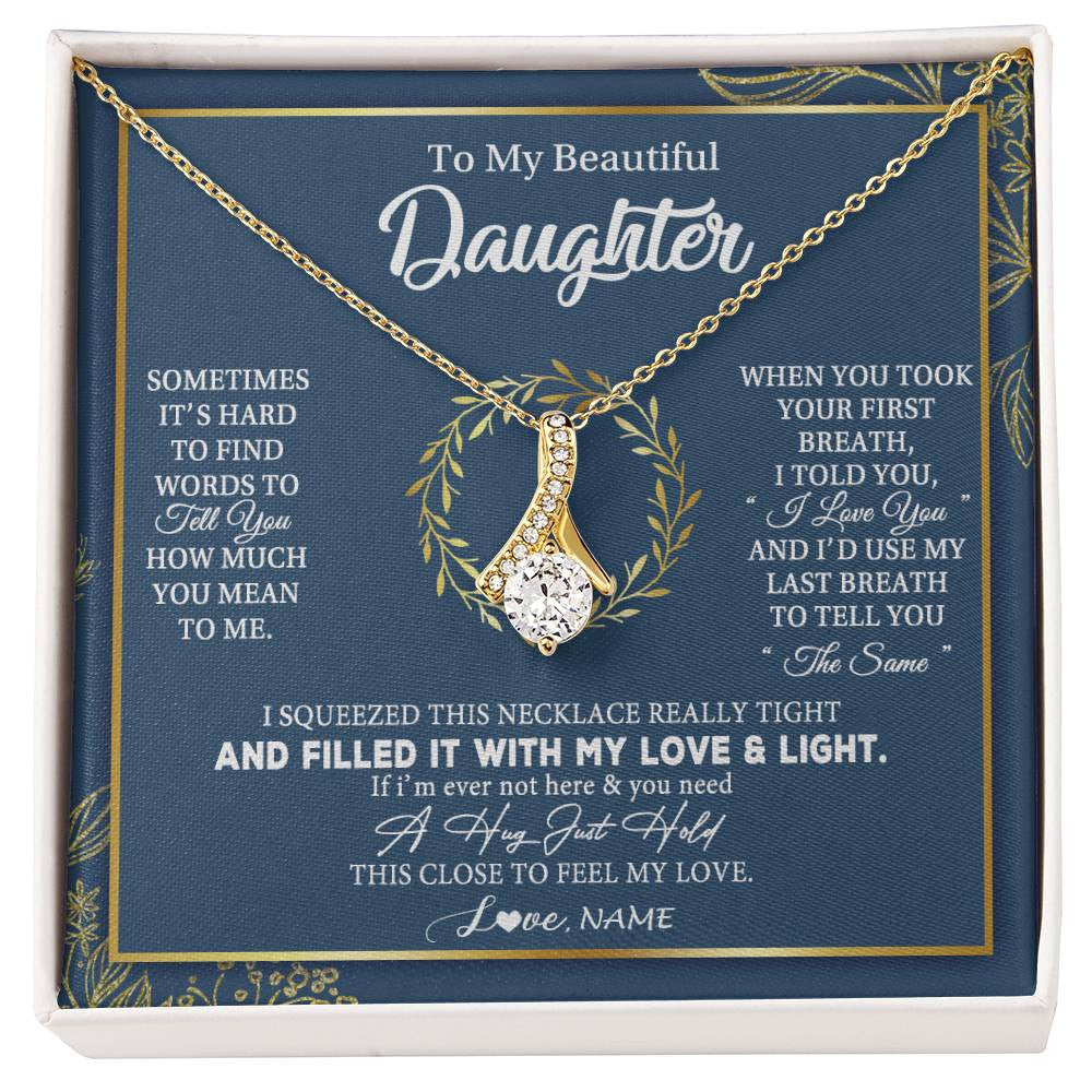 Alluring Beauty Necklace 18K Yellow Gold Finish | Personalized To My Daughter Necklace From Mom Dad Mother How Much You Mean To Me Gift For Daughter Birthday Graduation Christmas Customized Message Card | siriusteestore