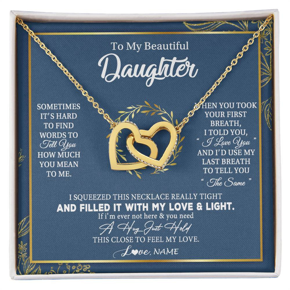 Interlocking Hearts Necklace 18K Yellow Gold Finish | Personalized To My Daughter Necklace From Mom Dad Mother How Much You Mean To Me Gift For Daughter Birthday Graduation Christmas Customized Message Card | siriusteestore