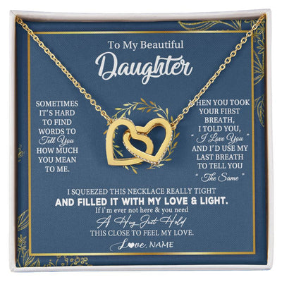 Interlocking Hearts Necklace 18K Yellow Gold Finish | Personalized To My Daughter Necklace From Mom Dad Mother How Much You Mean To Me Gift For Daughter Birthday Graduation Christmas Customized Message Card | siriusteestore