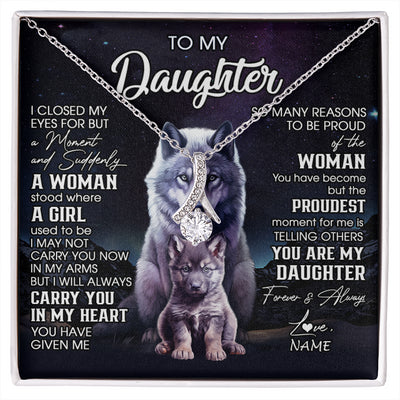 Alluring Beauty Necklace 14K White Gold Finish | 1 | Personalized To My Daughter Necklace From Mom Dad Mother I Close My Eyes Wolf Daughter Birthday Gifts Graduation Christmas Customized Gift Box Message Card | siriusteestore