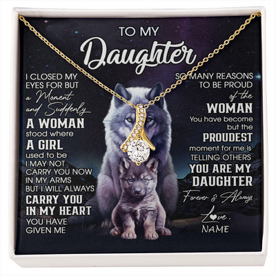 Alluring Beauty Necklace 18K Yellow Gold Finish | 1 | Personalized To My Daughter Necklace From Mom Dad Mother I Close My Eyes Wolf Daughter Birthday Gifts Graduation Christmas Customized Gift Box Message Card | siriusteestore