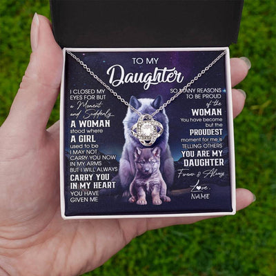 Love Knot Necklace 14K White Gold Finish | 2 | Personalized To My Daughter Necklace From Mom Dad Mother I Close My Eyes Wolf Daughter Birthday Gifts Graduation Christmas Customized Gift Box Message Card | siriusteestore