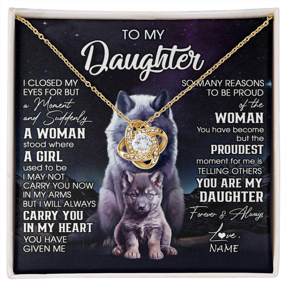 Love Knot Necklace 18K Yellow Gold Finish | 1 | Personalized To My Daughter Necklace From Mom Dad Mother I Close My Eyes Wolf Daughter Birthday Gifts Graduation Christmas Customized Gift Box Message Card | siriusteestore