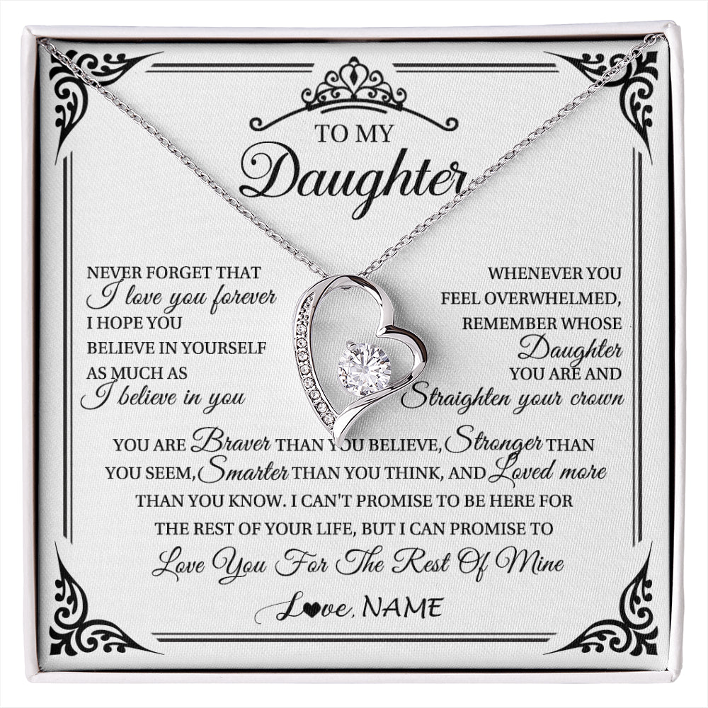Forever Love Necklace 14K White Gold Finish | 1 | Personalized To My Daughter Necklace From Mom Dad Mother I Love You Forever Daughter Birthday Jewelry Graduation Christmas Customized Gift Box Message Card | siriusteestore