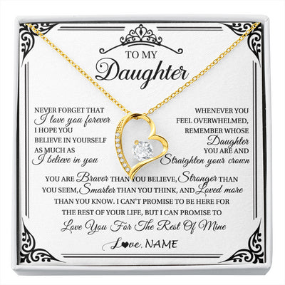 Forever Love Necklace 18K Yellow Gold Finish | 1 | Personalized To My Daughter Necklace From Mom Dad Mother I Love You Forever Daughter Birthday Jewelry Graduation Christmas Customized Gift Box Message Card | siriusteestore
