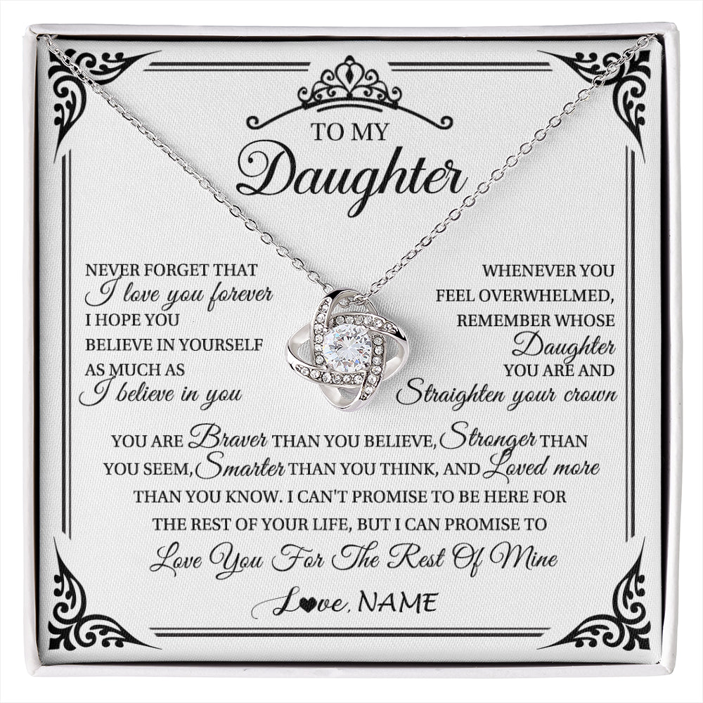 Love Knot Necklace 14K White Gold Finish | 1 | Personalized To My Daughter Necklace From Mom Dad Mother I Love You Forever Daughter Birthday Jewelry Graduation Christmas Customized Gift Box Message Card | siriusteestore