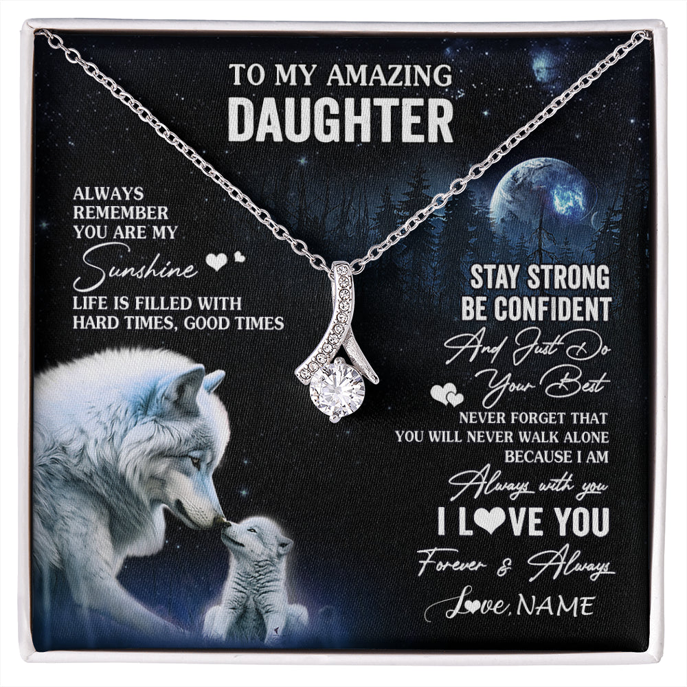 Alluring Beauty Necklace 14K White Gold Finish | 1 | Personalized To My Daughter Necklace From Mom Dad Mother Moon Wolf Daughter Birthday Gifts Jewelry Graduation Christmas Customized Gift Box Message Card | siriusteestore
