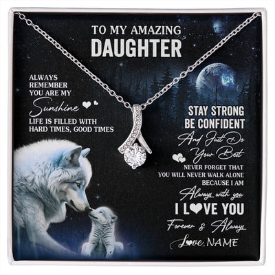 Alluring Beauty Necklace 14K White Gold Finish | 1 | Personalized To My Daughter Necklace From Mom Dad Mother Moon Wolf Daughter Birthday Gifts Jewelry Graduation Christmas Customized Gift Box Message Card | siriusteestore