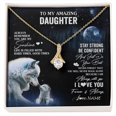 Alluring Beauty Necklace 18K Yellow Gold Finish | 1 | Personalized To My Daughter Necklace From Mom Dad Mother Moon Wolf Daughter Birthday Gifts Jewelry Graduation Christmas Customized Gift Box Message Card | siriusteestore