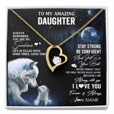 Forever Love Necklace 18K Yellow Gold Finish | 1 | Personalized To My Daughter Necklace From Mom Dad Mother Moon Wolf Daughter Birthday Gifts Jewelry Graduation Christmas Customized Gift Box Message Card | siriusteestore