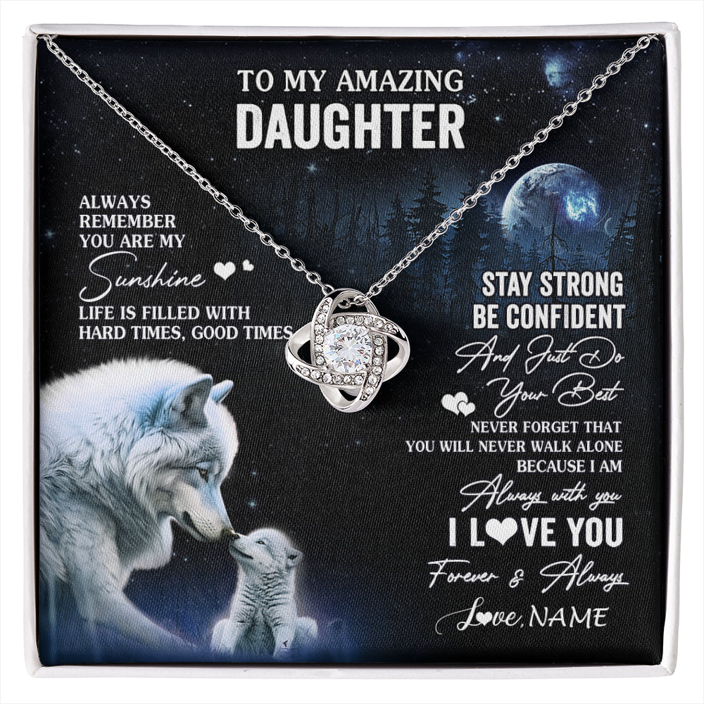 Love Knot Necklace 14K White Gold Finish | 1 | Personalized To My Daughter Necklace From Mom Dad Mother Moon Wolf Daughter Birthday Gifts Jewelry Graduation Christmas Customized Gift Box Message Card | siriusteestore