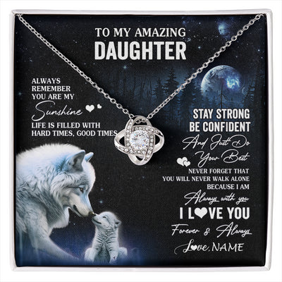 Love Knot Necklace 14K White Gold Finish | 1 | Personalized To My Daughter Necklace From Mom Dad Mother Moon Wolf Daughter Birthday Gifts Jewelry Graduation Christmas Customized Gift Box Message Card | siriusteestore