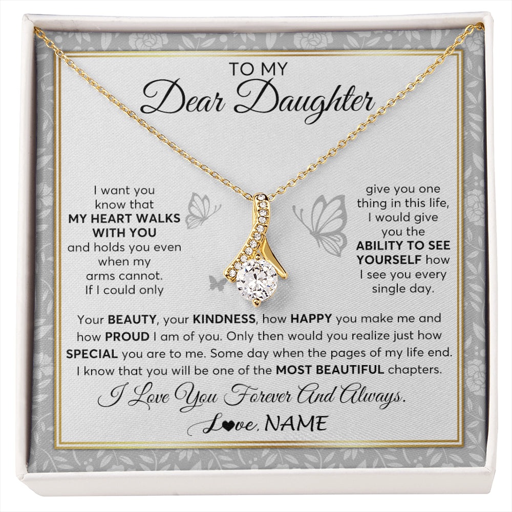 Alluring Beauty Necklace 18K Yellow Gold Finish | 1 | Personalized To My Daughter Necklace From Mom Dad Mother My Heart Walks With You Daughter Birthday Gifts Jewelry Christmas Customized Gift Box Message Card | siriusteestore