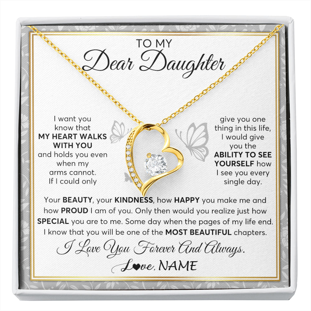 Forever Love Necklace 18K Yellow Gold Finish | 1 | Personalized To My Daughter Necklace From Mom Dad Mother My Heart Walks With You Daughter Birthday Gifts Jewelry Christmas Customized Gift Box Message Card | siriusteestore