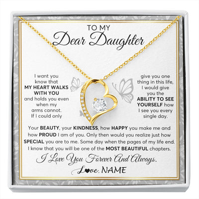 Forever Love Necklace 18K Yellow Gold Finish | 1 | Personalized To My Daughter Necklace From Mom Dad Mother My Heart Walks With You Daughter Birthday Gifts Jewelry Christmas Customized Gift Box Message Card | siriusteestore