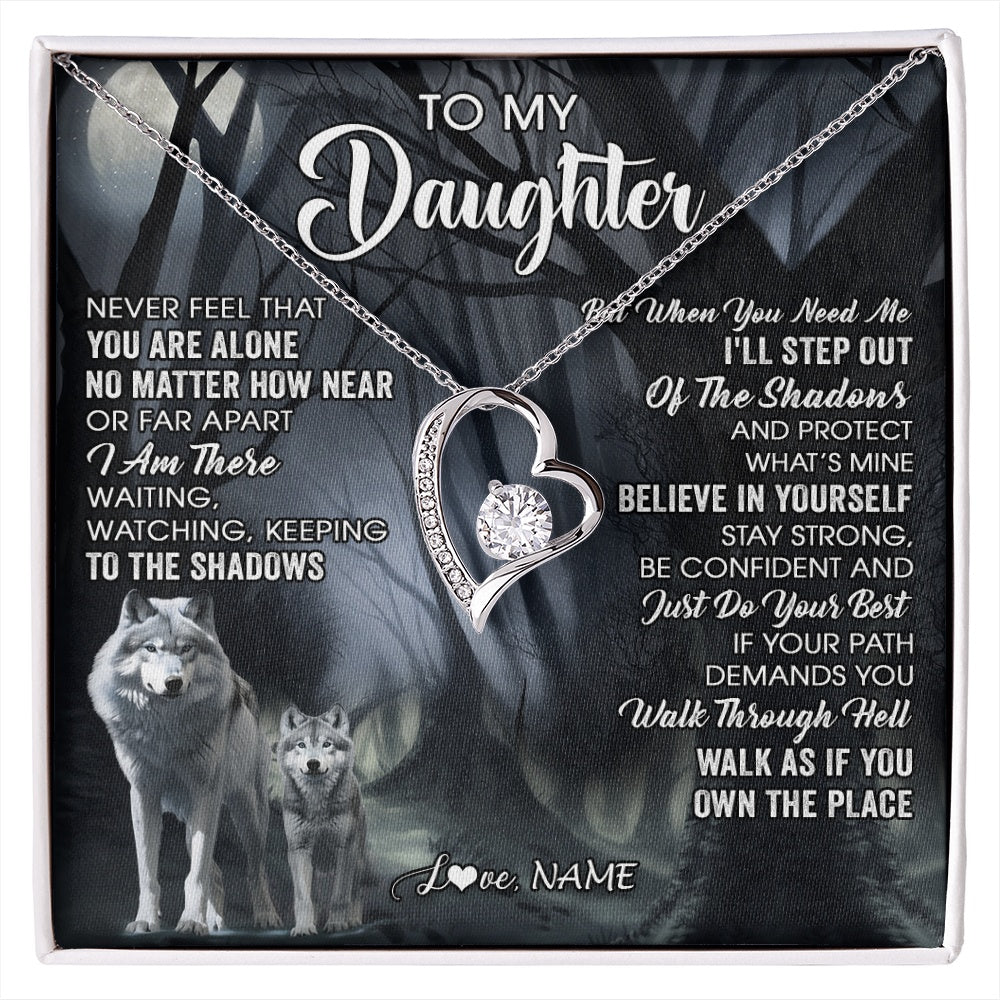 Forever Love Necklace 14K White Gold Finish | 1 | Personalized To My Daughter Necklace From Mom Dad Mother Never Feel That You Are Alone Wolf Birthday Gifts Jewelry Christmas Customized Gift Box Message Card | https://siriusteestore.