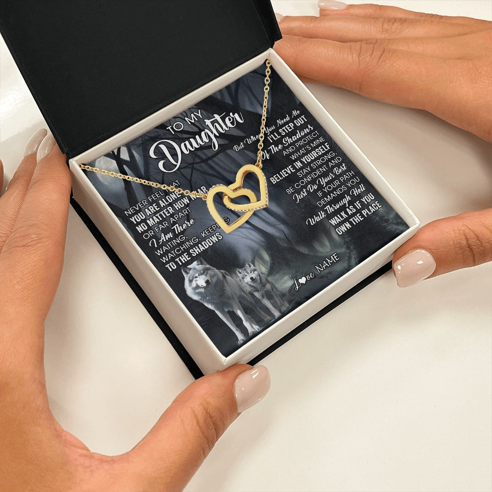 Interlocking Hearts Necklace 18K Yellow Gold Finish | 2 | Personalized To My Daughter Necklace From Mom Dad Mother Never Feel That You Are Alone Wolf Birthday Gifts Jewelry Christmas Customized Gift Box Message Card | https://siriusteestore.