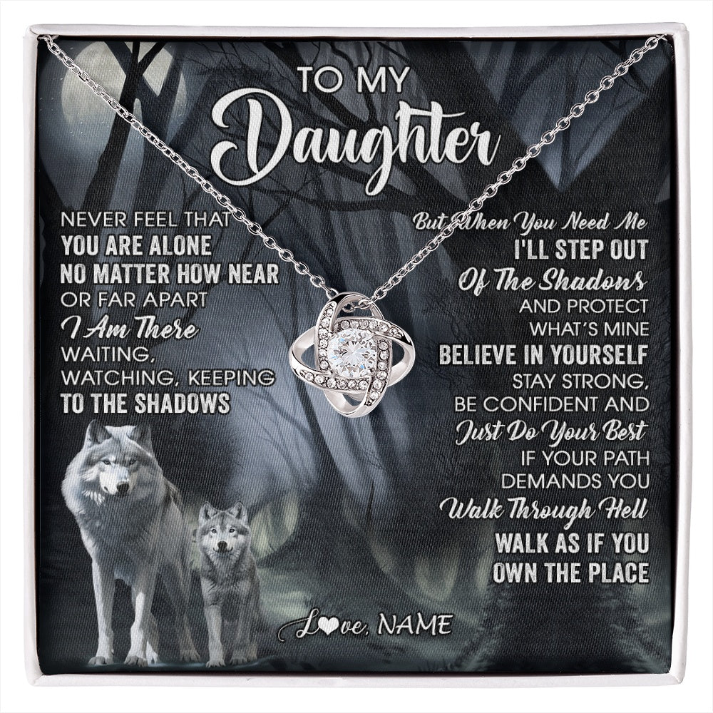 Love Knot Necklace 14K White Gold Finish | 1 | Personalized To My Daughter Necklace From Mom Dad Mother Never Feel That You Are Alone Wolf Birthday Gifts Jewelry Christmas Customized Gift Box Message Card | https://siriusteestore.