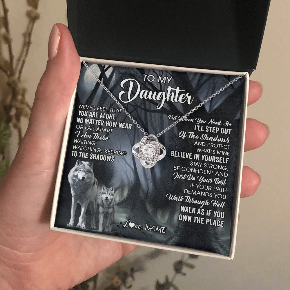 Love Knot Necklace 14K White Gold Finish | 2 | Personalized To My Daughter Necklace From Mom Dad Mother Never Feel That You Are Alone Wolf Birthday Gifts Jewelry Christmas Customized Gift Box Message Card | https://siriusteestore.