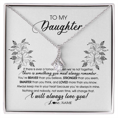 Alluring Beauty Necklace 14K White Gold Finish | Personalized To My Daughter Necklace From Mom Dad Mother Not Even Time Floral Daughter Birthday Graduation Christmas Customized Message Card | siriusteestore