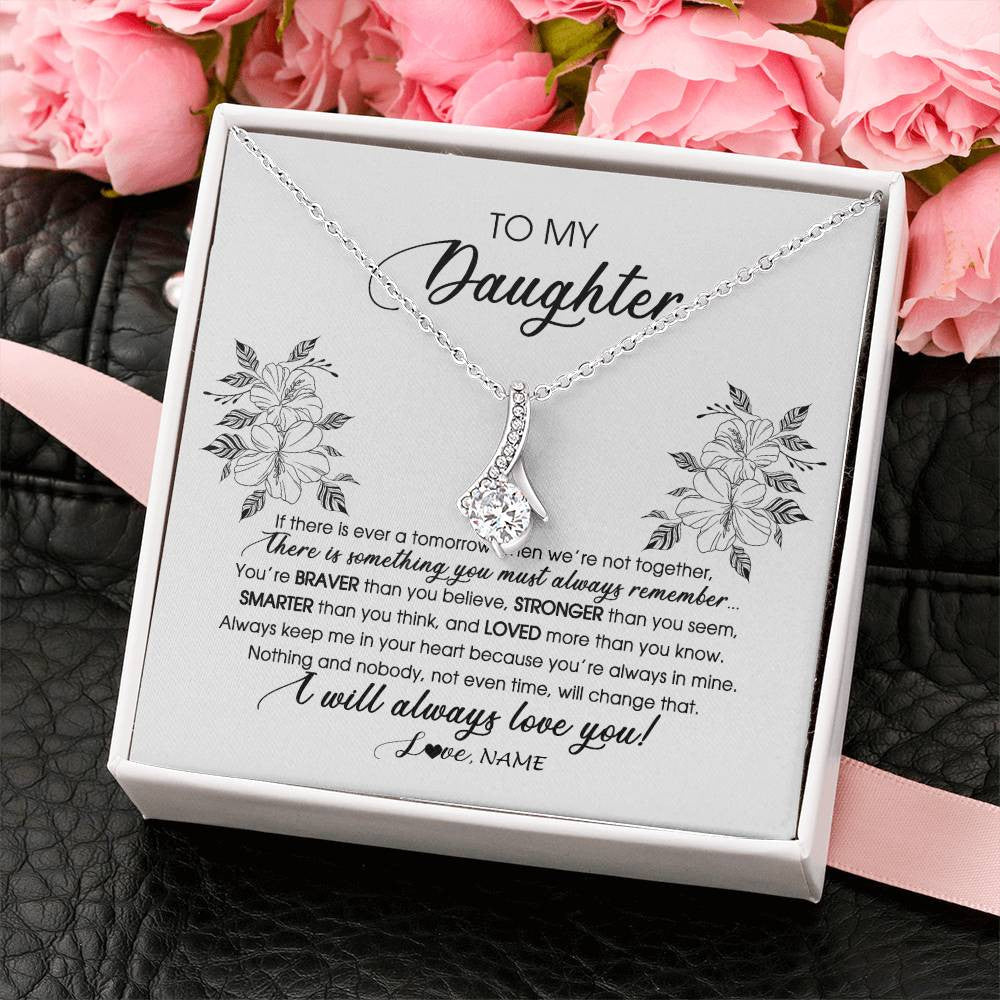 Alluring Beauty Necklace 14K White Gold Finish | Personalized To My Daughter Necklace From Mom Dad Mother Not Even Time Floral Daughter Birthday Graduation Christmas Customized Message Card | siriusteestore