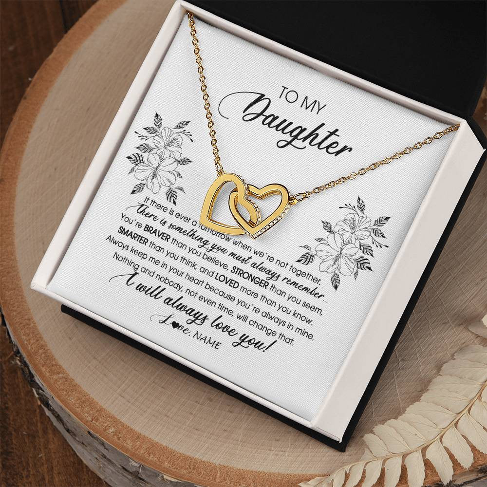 Interlocking Hearts Necklace 18K Yellow Gold Finish | Personalized To My Daughter Necklace From Mom Dad Mother Not Even Time Floral Daughter Birthday Graduation Christmas Customized Message Card | siriusteestore