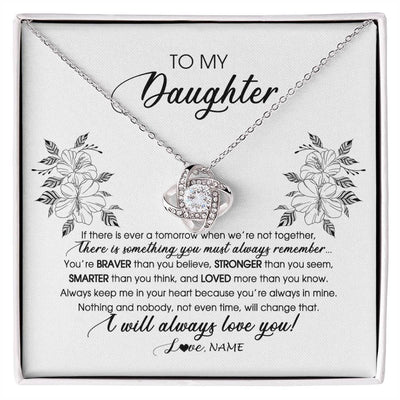 Love Knot Necklace 14K White Gold Finish | Personalized To My Daughter Necklace From Mom Dad Mother Not Even Time Floral Daughter Birthday Graduation Christmas Customized Message Card | siriusteestore