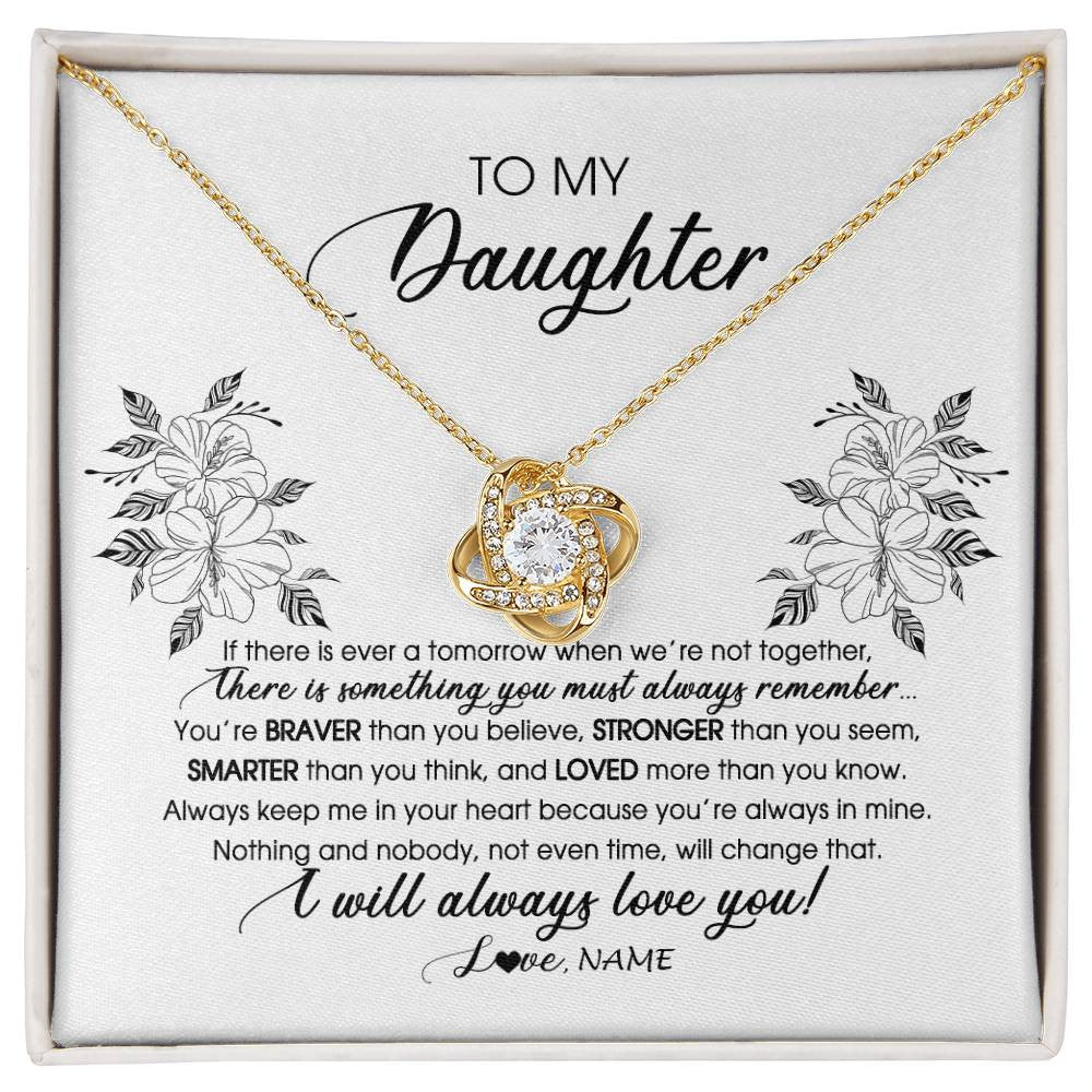 Love Knot Necklace 18K Yellow Gold Finish | Personalized To My Daughter Necklace From Mom Dad Mother Not Even Time Floral Daughter Birthday Graduation Christmas Customized Message Card | siriusteestore