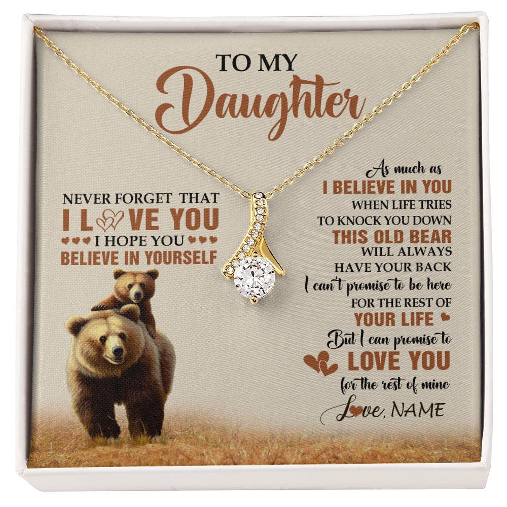 Alluring Beauty Necklace 18K Yellow Gold Finish | 1 | Personalized To My Daughter Necklace From Mom Dad Mother This Old Bear Love You Daughter Birthday Gifts Graduation Christmas Customized Gift Box Message Card | siriusteestore