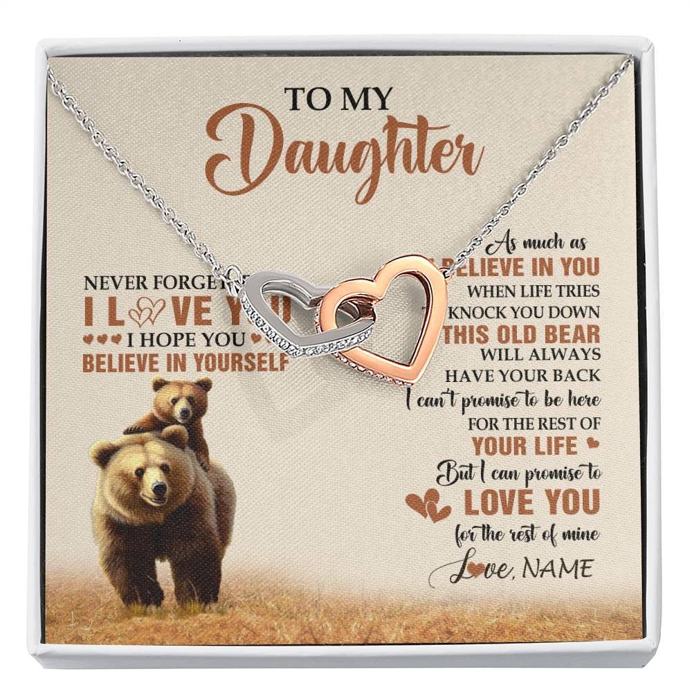 Interlocking Hearts Necklace Stainless Steel & Rose Gold Finish | 1 | Personalized To My Daughter Necklace From Mom Dad Mother This Old Bear Love You Daughter Birthday Gifts Graduation Christmas Customized Gift Box Message Card | siriusteestore