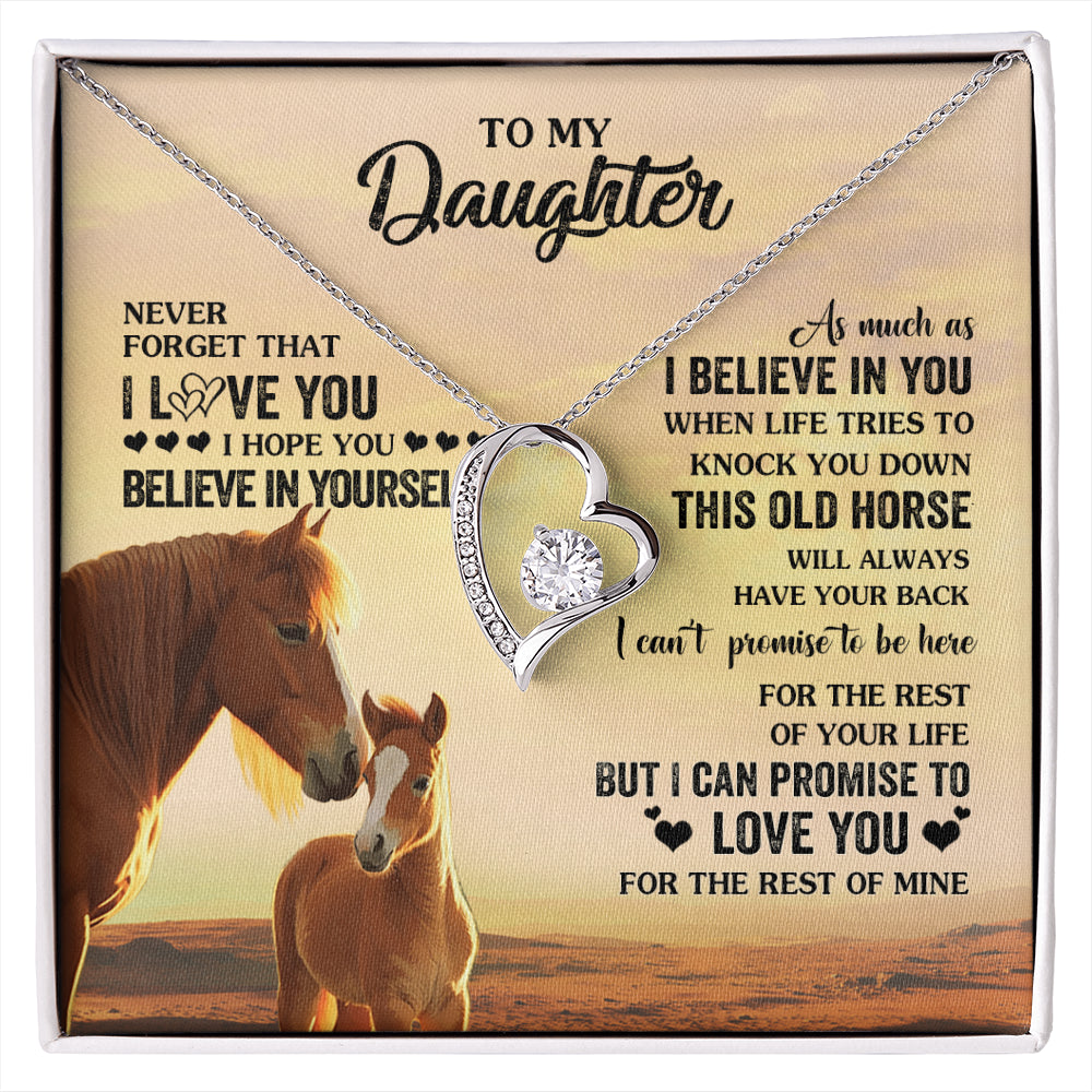 Forever Love Necklace 14K White Gold Finish | 1 | Personalized To My Daughter Necklace From Mom Dad Mother This Old Horse Love You Daughter Birthday Jewelry Christmas Customized Gift Box Message Card | siriusteestore