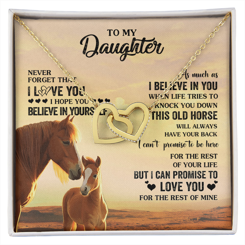 Interlocking Hearts Necklace 18K Yellow Gold Finish | 1 | Personalized To My Daughter Necklace From Mom Dad Mother This Old Horse Love You Daughter Birthday Jewelry Christmas Customized Gift Box Message Card | siriusteestore