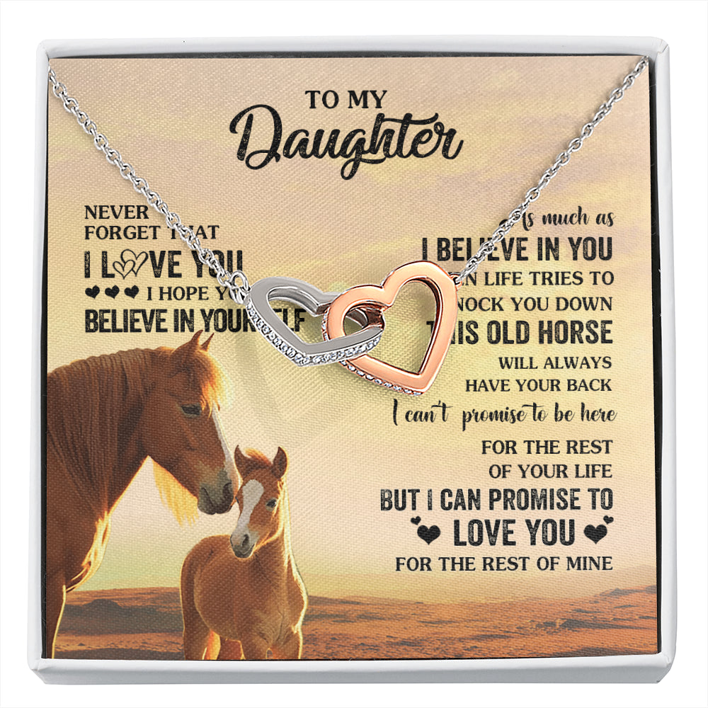 Interlocking Hearts Necklace Stainless Steel & Rose Gold Finish | 1 | Personalized To My Daughter Necklace From Mom Dad Mother This Old Horse Love You Daughter Birthday Jewelry Christmas Customized Gift Box Message Card | siriusteestore