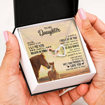 Interlocking Hearts Necklace Stainless Steel & Rose Gold Finish | 2 | Personalized To My Daughter Necklace From Mom Dad Mother This Old Horse Love You Daughter Birthday Jewelry Christmas Customized Gift Box Message Card | siriusteestore
