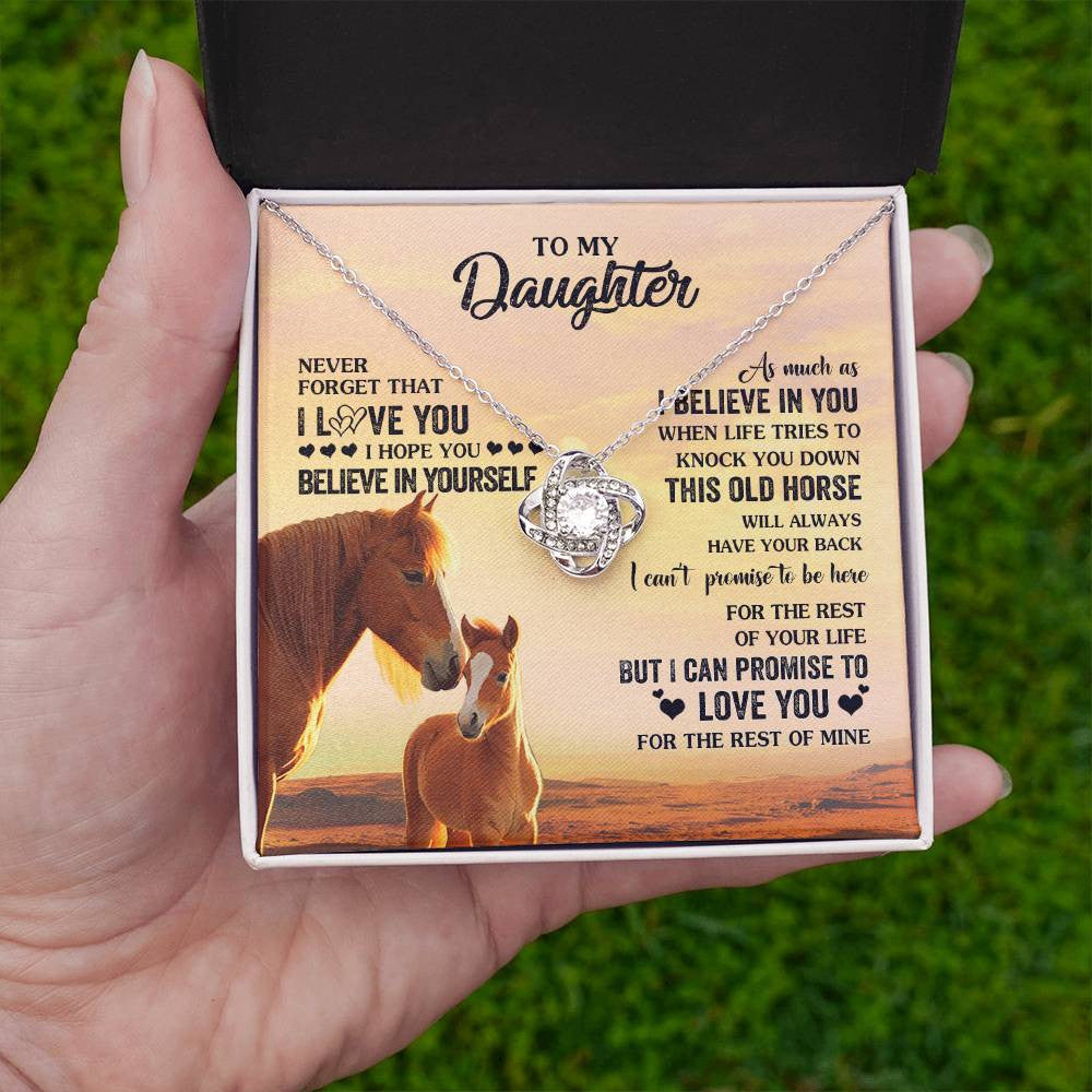 Love Knot Necklace 14K White Gold Finish | 2 | Personalized To My Daughter Necklace From Mom Dad Mother This Old Horse Love You Daughter Birthday Jewelry Christmas Customized Gift Box Message Card | siriusteestore