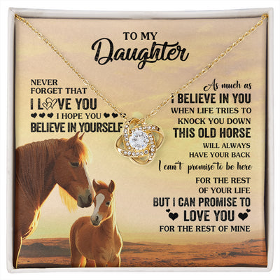 Love Knot Necklace 18K Yellow Gold Finish | 1 | Personalized To My Daughter Necklace From Mom Dad Mother This Old Horse Love You Daughter Birthday Jewelry Christmas Customized Gift Box Message Card | siriusteestore